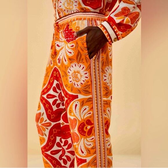 New FARM Rio Wonderful Scarf Pants Tassel Beaded Drawstring Tie Orange S or M - Picture 2 of 15